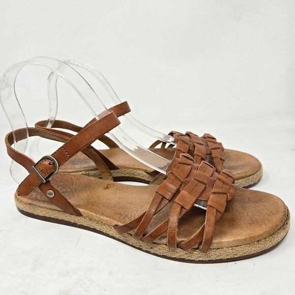 UGG Australia Women Larisa Flat Sandals Ankle Strap Buckle Leather Brown 7.5M - Picture 2 of 15